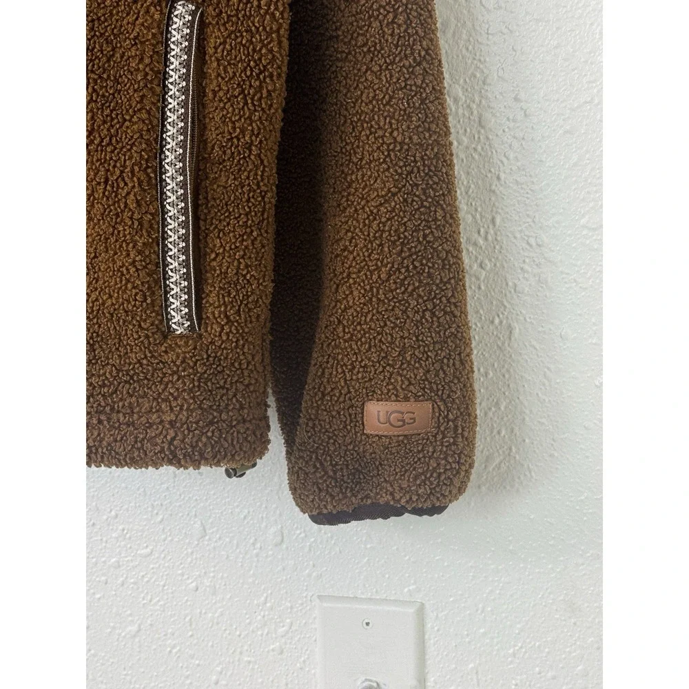 UGG-Braid Full-Zip Hoodie Brown Sherpa Jacket Gorpcore Outdoor Fleece Men's S